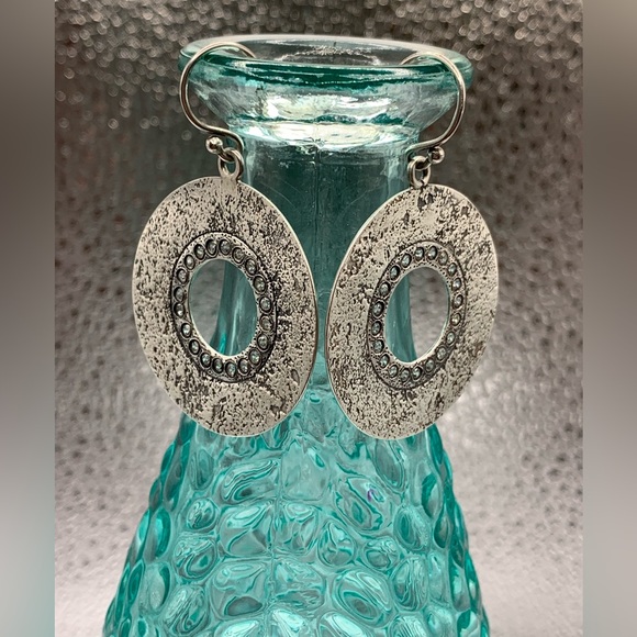 Silpada Vintage Textured Oxidized Sterling & Cubic Zirconia Disc Earrings - Picture 3 of 15